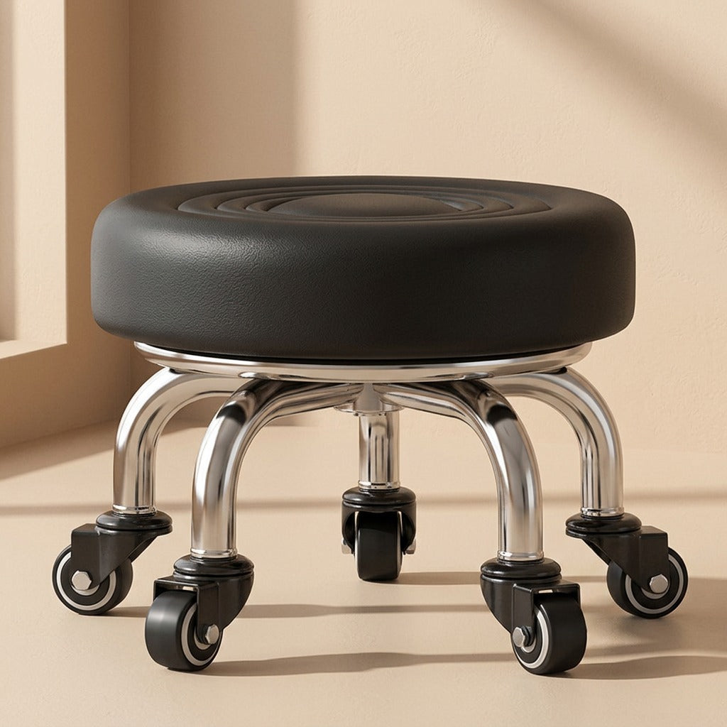 Swivelseat™ Metal Round Rolling Stool, material and detail close-up