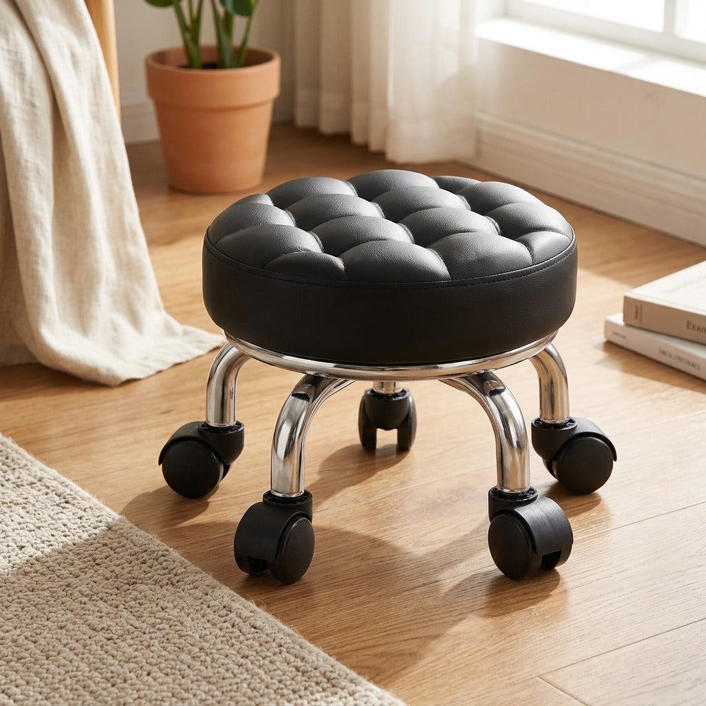 Swivelseat™ Metal Round Rolling Stool, styled close view
