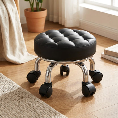 Swivelseat™ Metal Round Rolling Stool, styled close view
