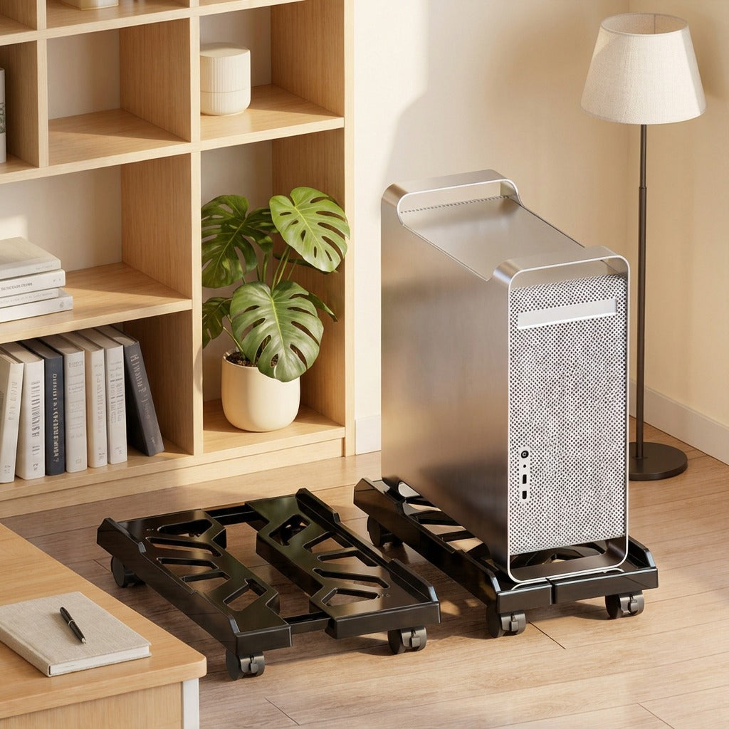 Towernest™ Plastic Computer Host Storage Rack in a calm home setting