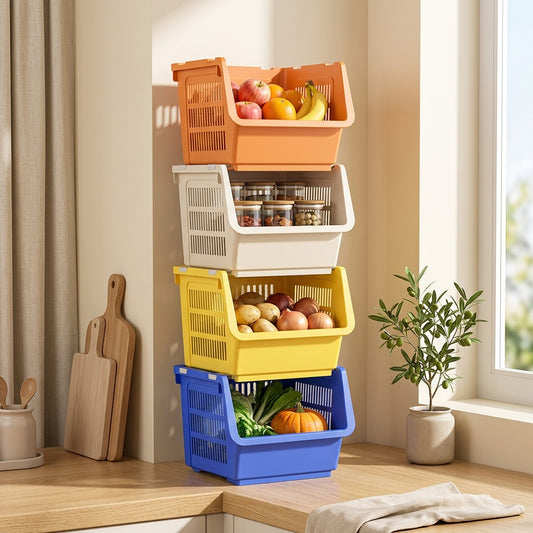 Fourtier™ Four-Layer Plastic Storage Rack in a calm home setting