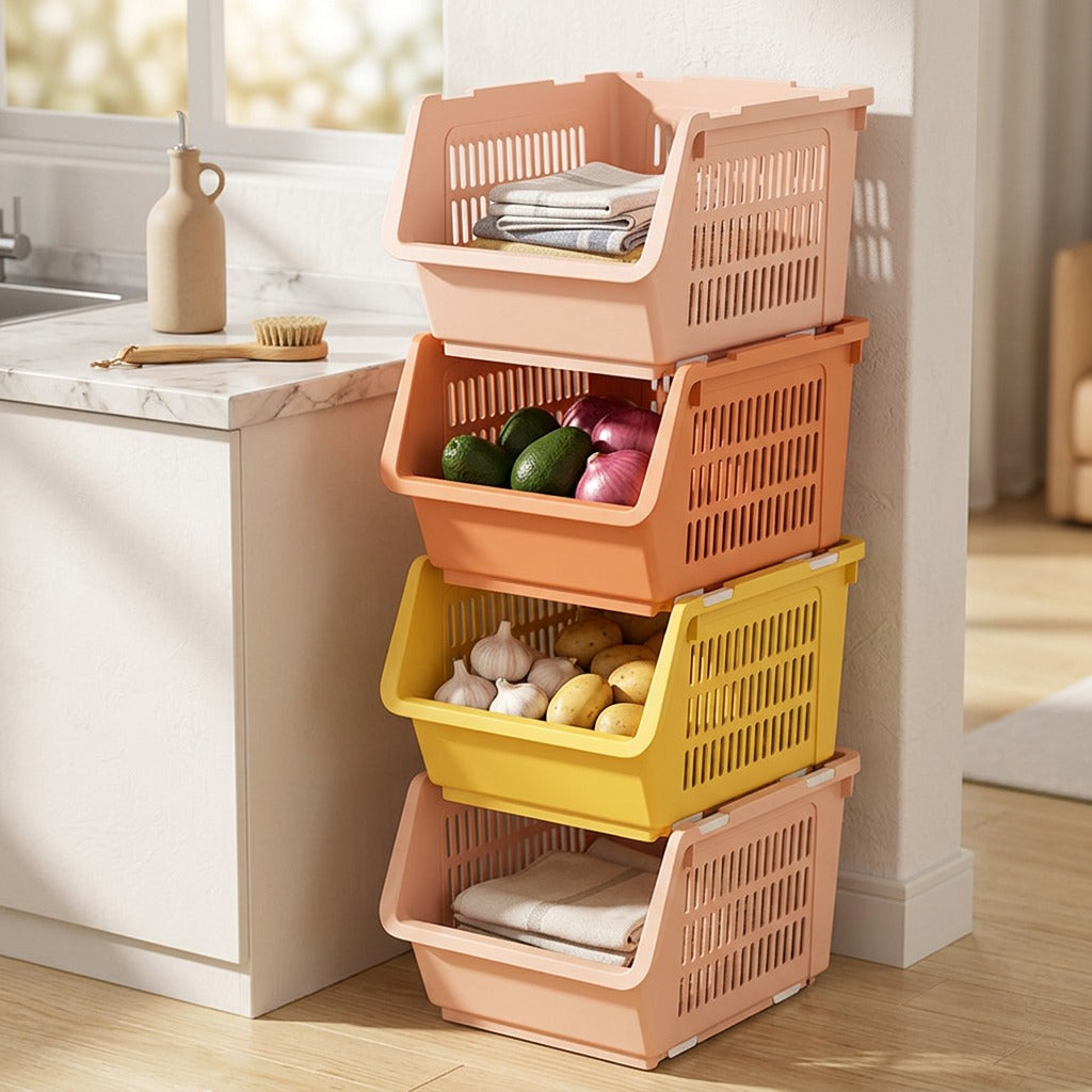 Fourtier™ Four-Layer Plastic Storage Rack, styled close view