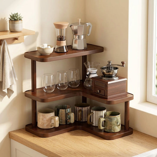 Bamboostep™ Bamboo 3-Tier Corner Storage Rack in a calm home setting