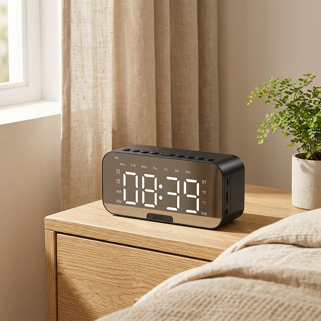 Wakewave™ Bluetooth Speaker Alarm Clock in a calm home setting