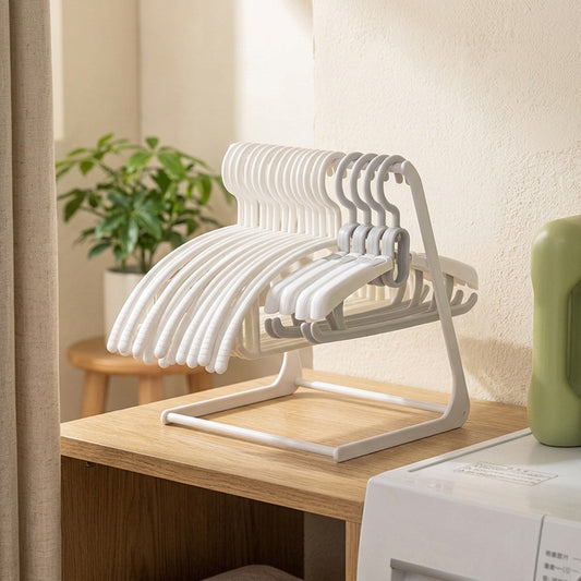Hangstack™ White PP Hanger Storage Rack in a calm home setting