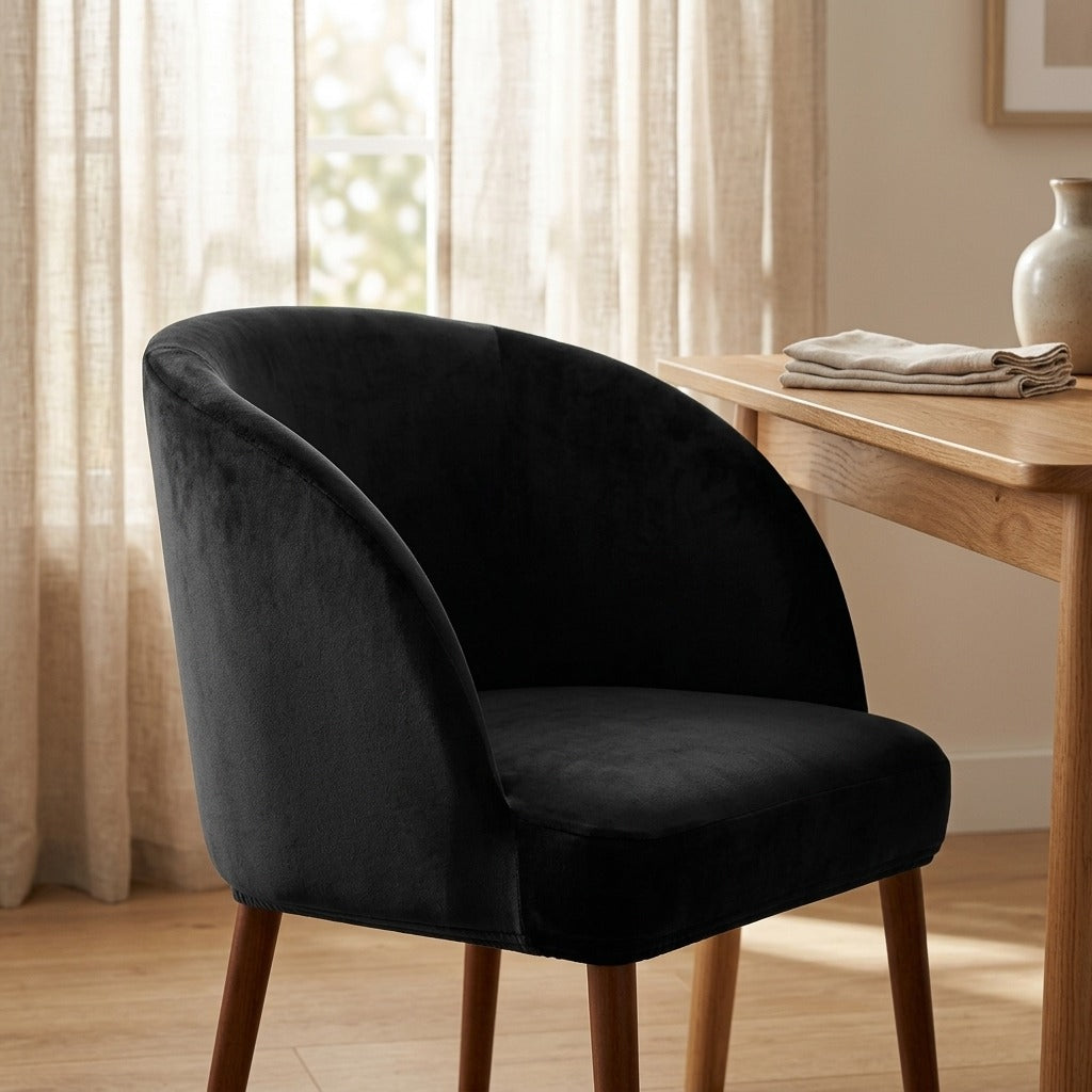 Velvetseat™ Polyester Velvet Dining Chair Cover, styled close view