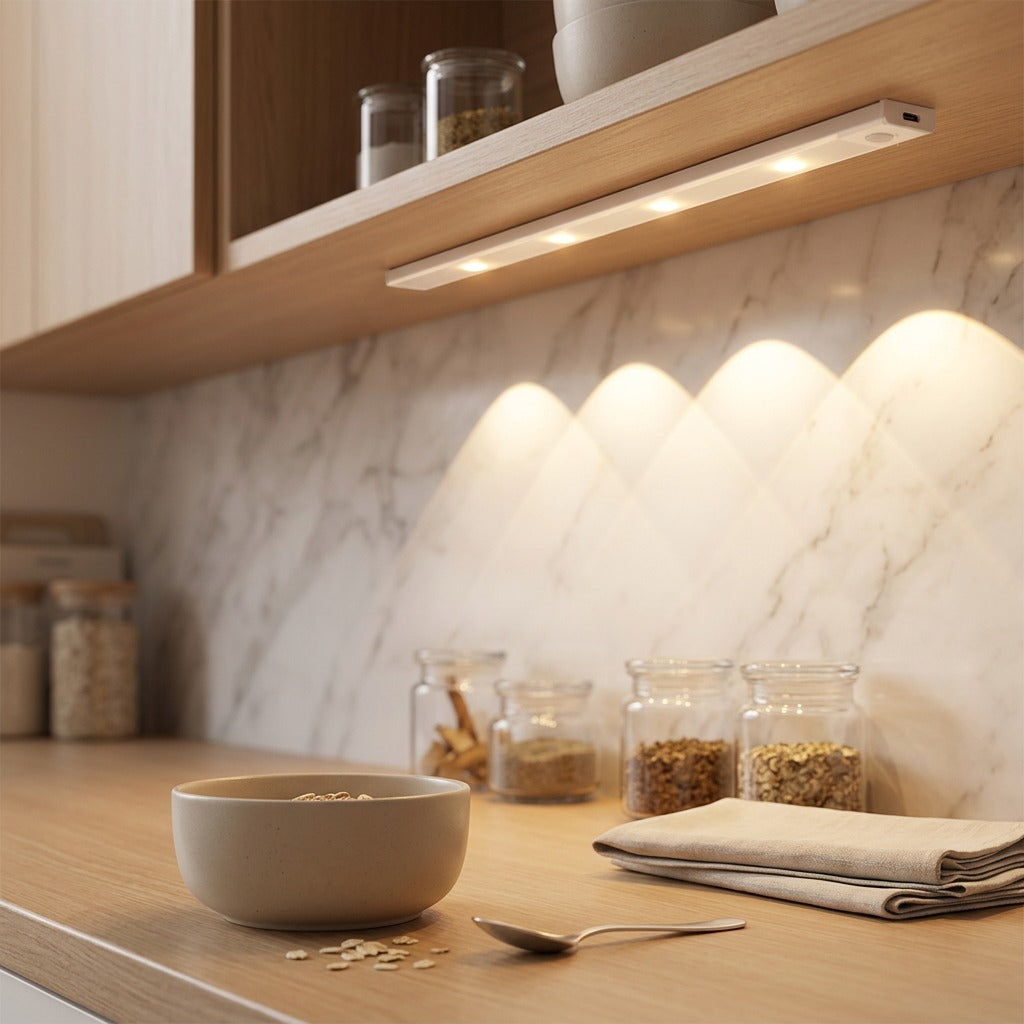 Shelfshine™ LED Cabinet Light Strip, styled close view