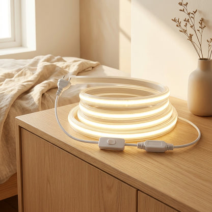 Plugshine™ COB LED Light Strip With European Plug in a calm home setting