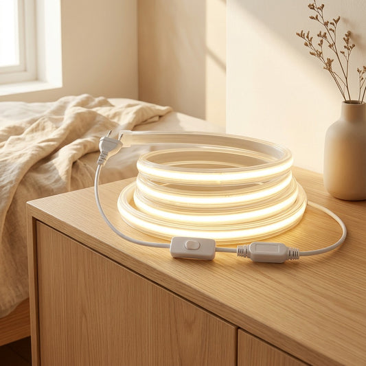 Plugshine™ COB LED Light Strip With European Plug in a calm home setting