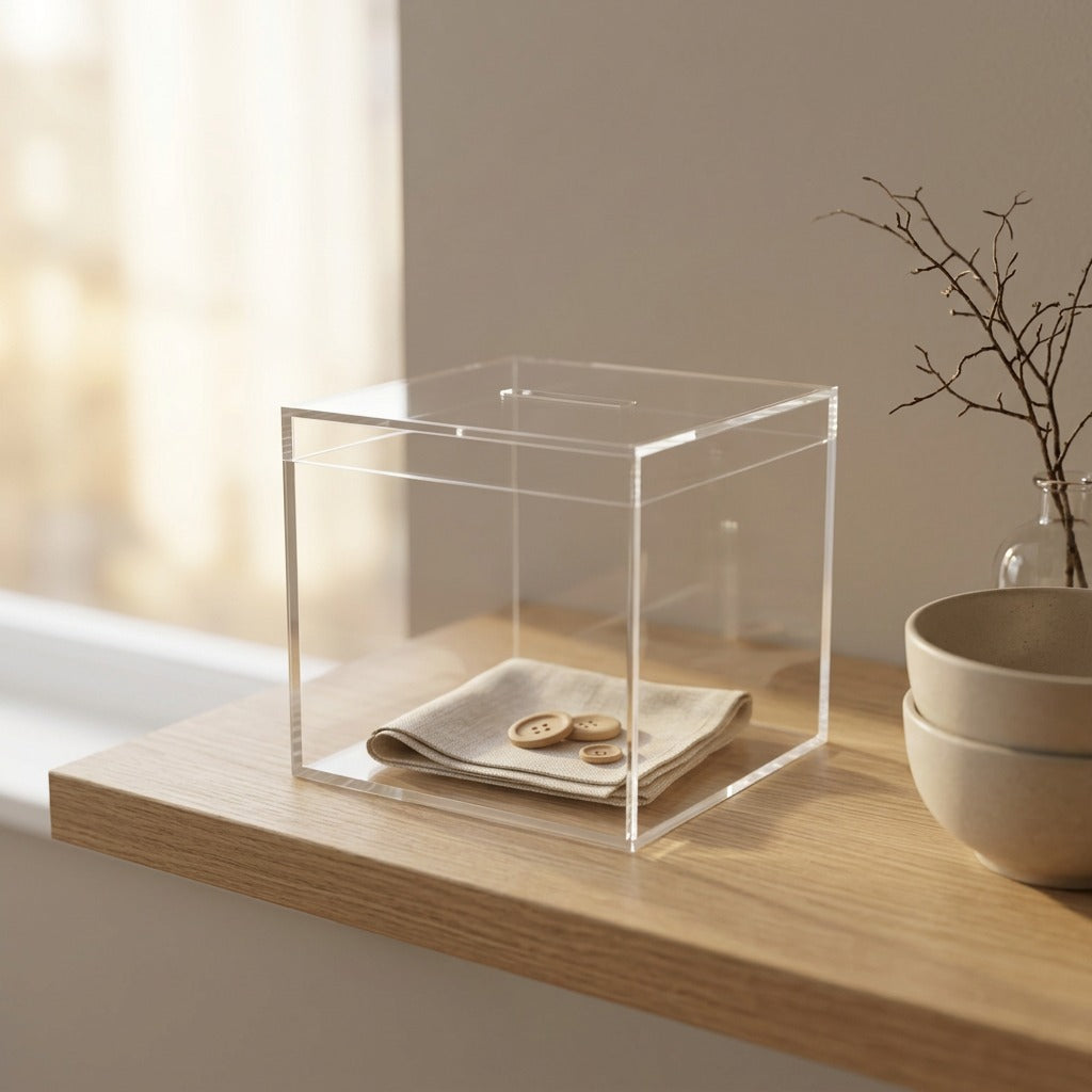 Lucentbox™ High-Transparency Acrylic Display Box, styled close view