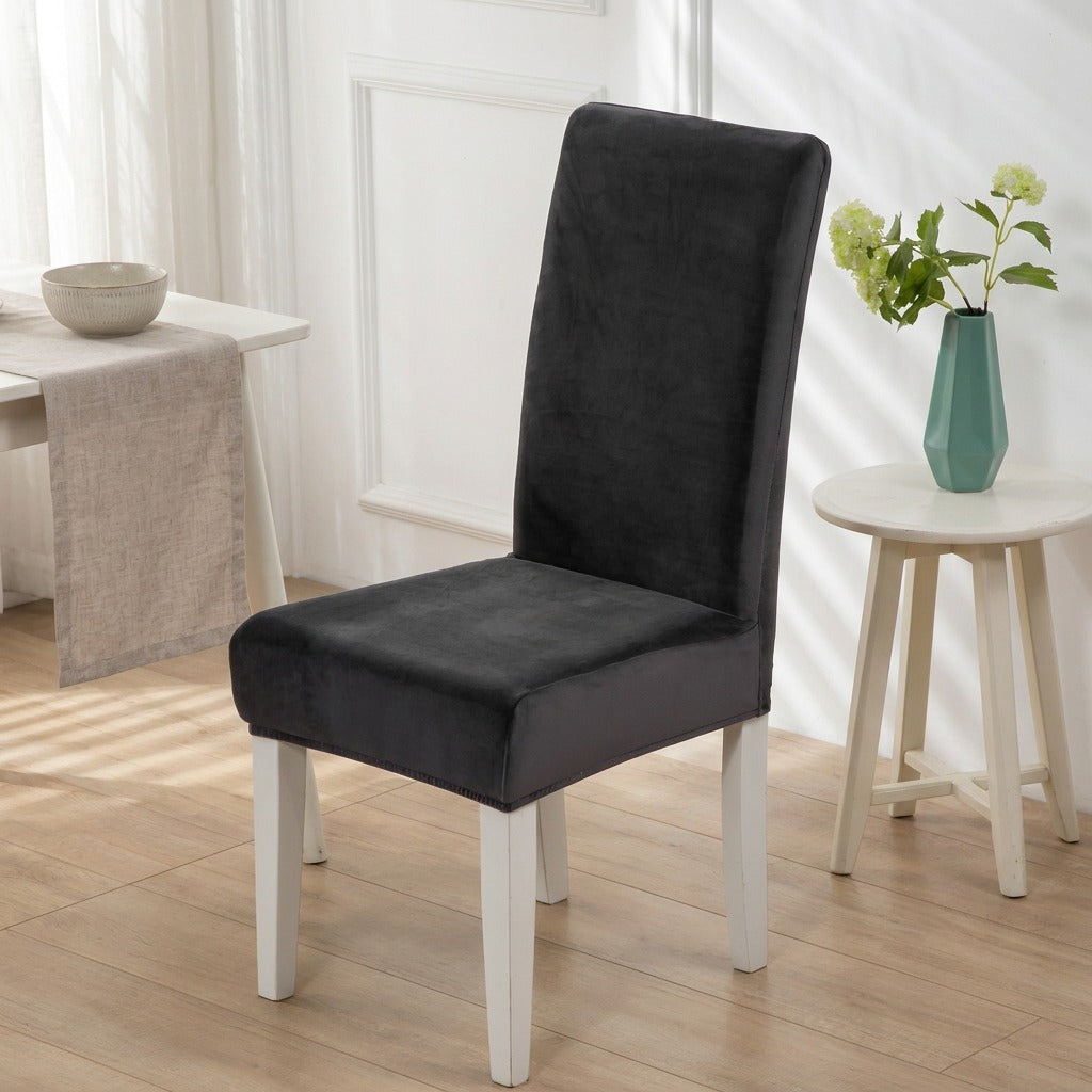 Velvetfit™ Solid Color Velvet Chair Cover, styled close view