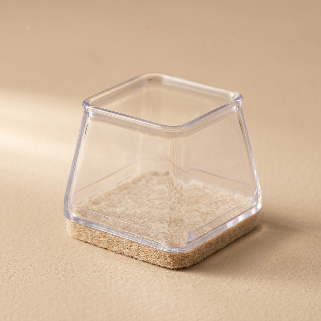 Clearfoot™ Square Transparent Chair Leg Covers, material and detail close-up