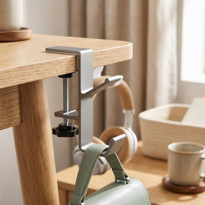Deskhang™ Aluminum Alloy Desk Hook, styled close view