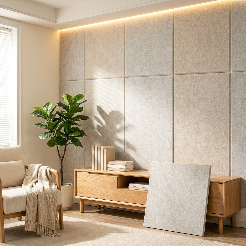 Feltmuffle™ Polyester Felt Sound-Absorbing Panels in a calm home setting