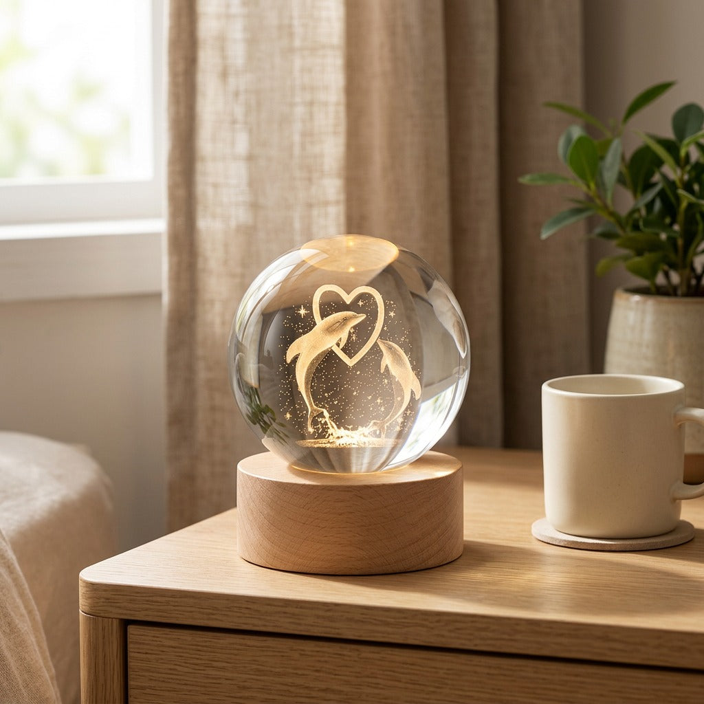Starbeam™ White Crystal Ball Night Light in a calm home setting