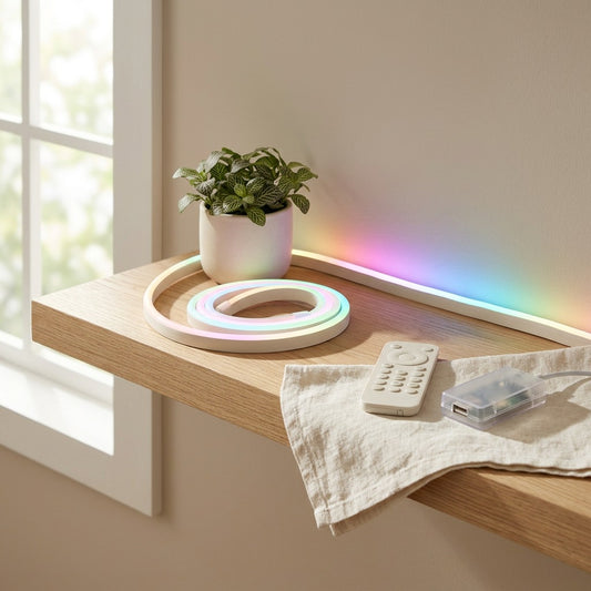 Soundglow™ Bluetooth Sound-Controlled LED Light Strip in a calm home setting