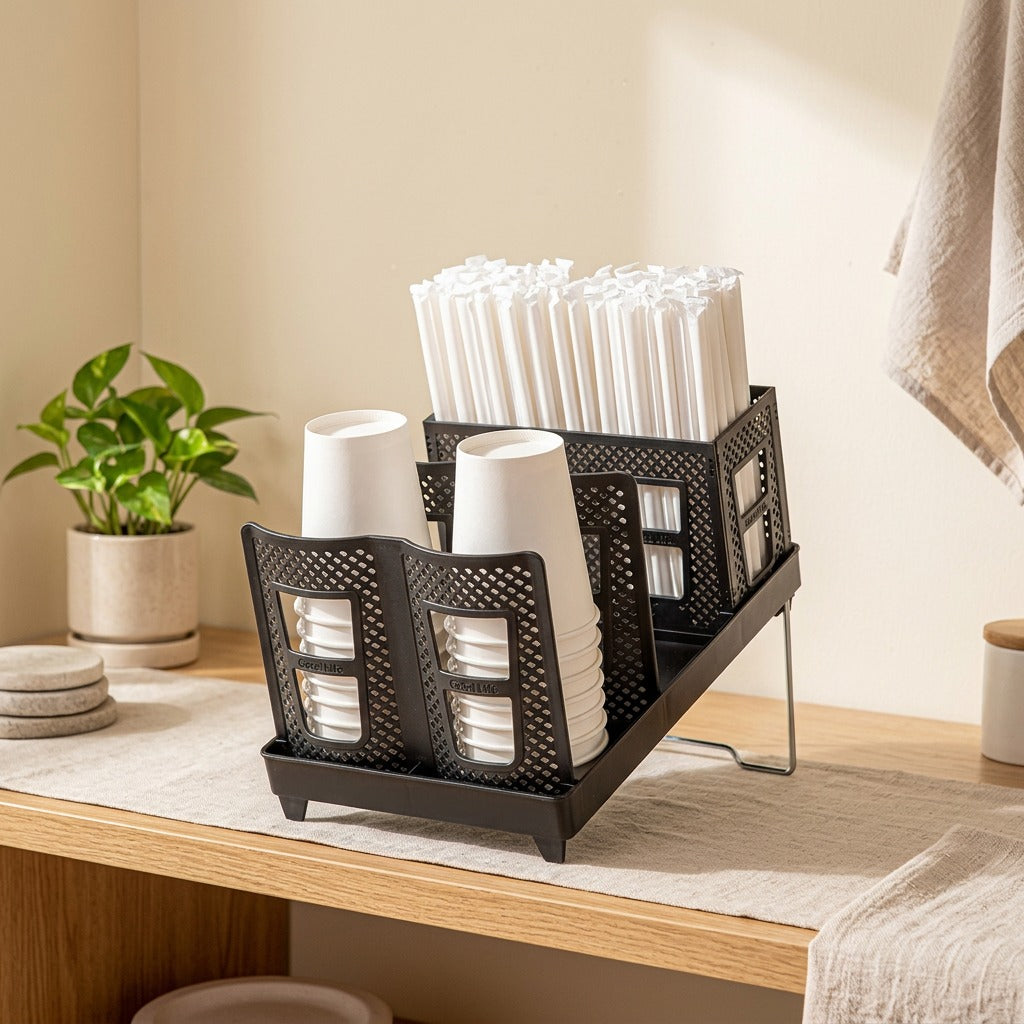 Cupperch™ Plastic Desktop Cup Storage Rack in a calm home setting