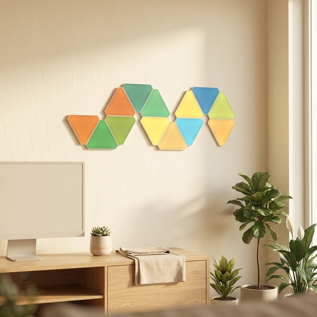 Prismtile™ Triangular RGB Light Board in a calm home setting