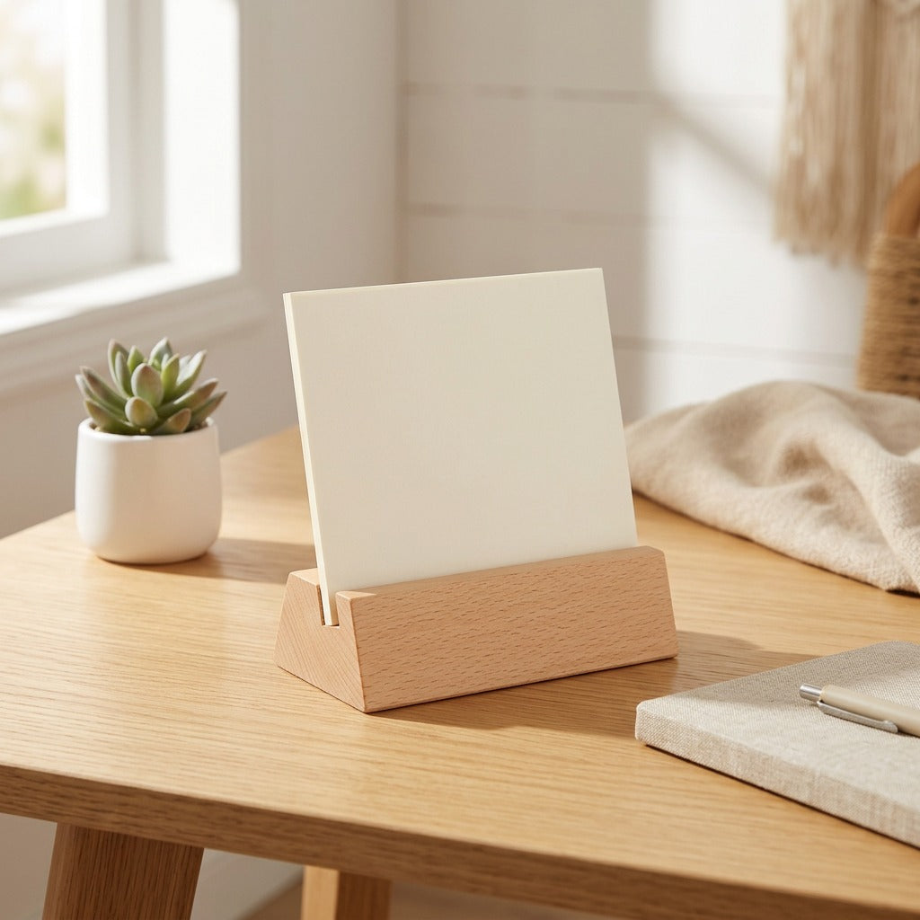 Daygrain™ Beech Wood Desk Calendar Stand in a calm home setting