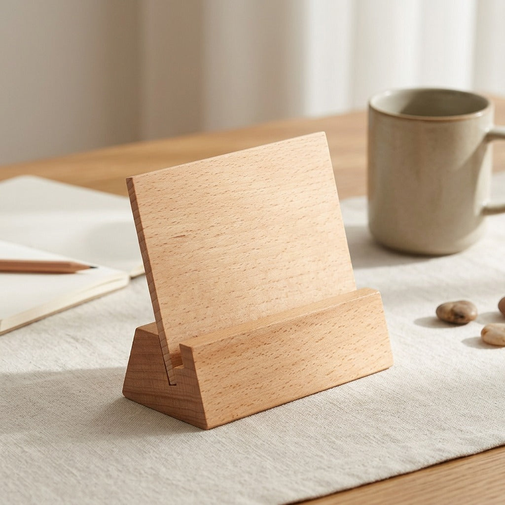 Daygrain™ Beech Wood Desk Calendar Stand, styled close view