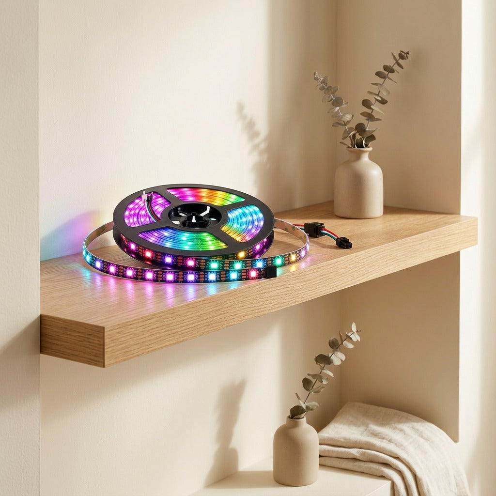 Pixelribbon™ WS2812B 5050 LED Light Strip in a calm home setting