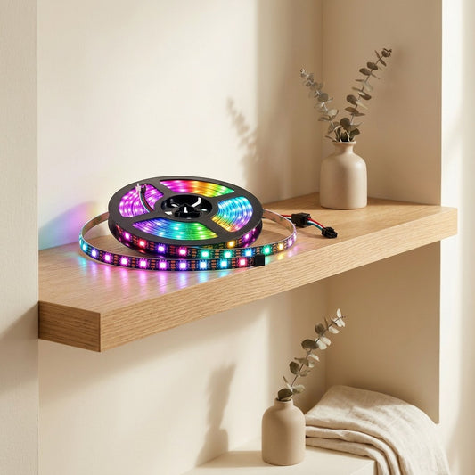 Pixelribbon™ WS2812B 5050 LED Light Strip in a calm home setting