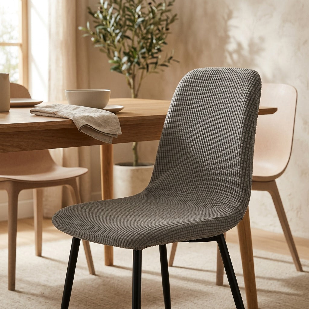 Squareseat™ Square Chemical Fiber Dining Chair Cover, styled close view