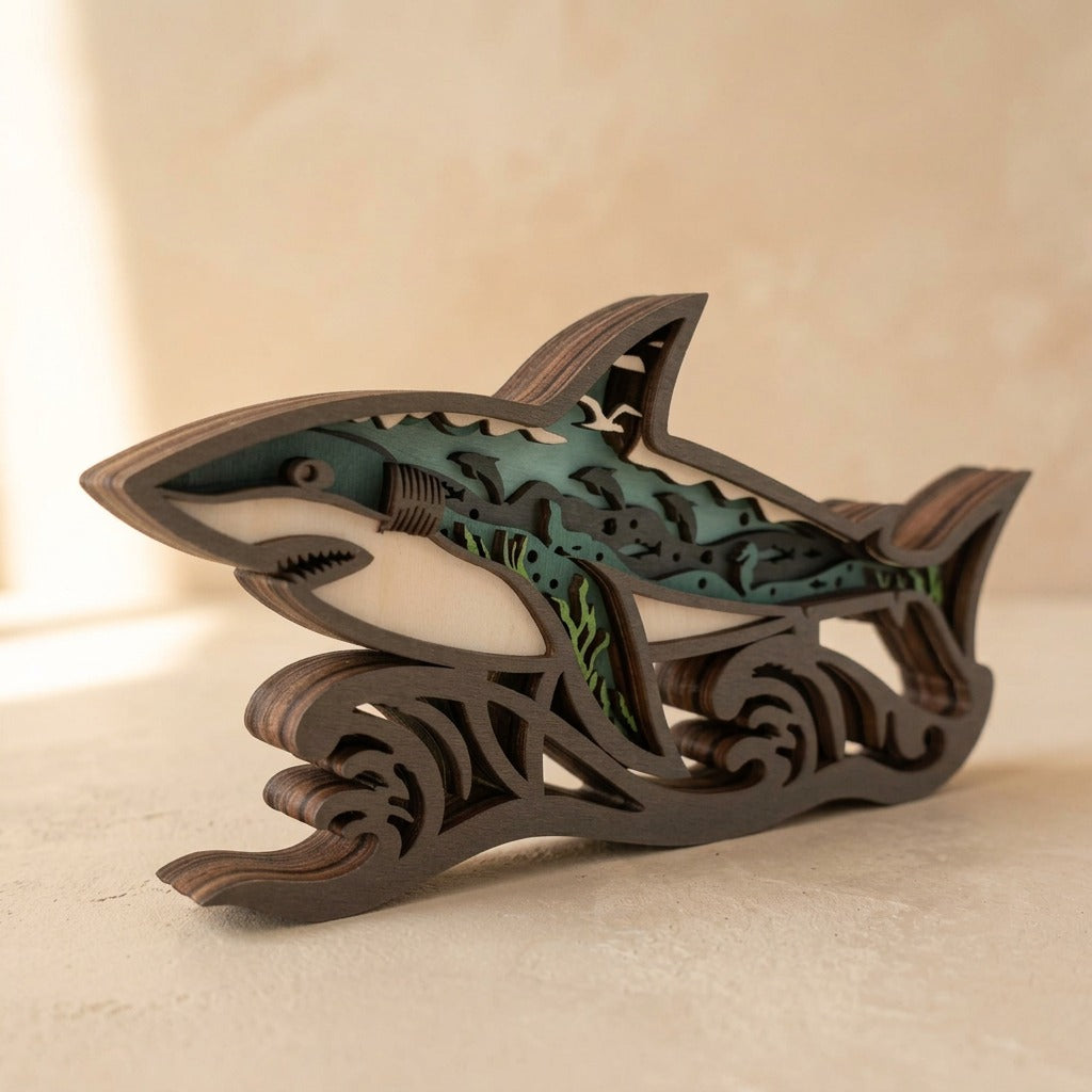 Sharkwood™ Boxwood Shark Desktop Decoration, material and detail close-up
