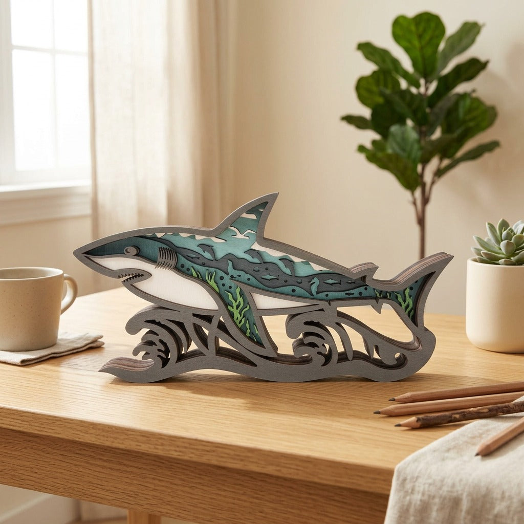 Sharkwood™ Boxwood Shark Desktop Decoration in a calm home setting