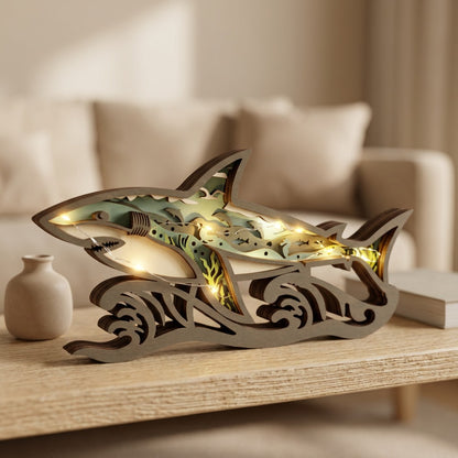 Sharkwood™ Boxwood Shark Desktop Decoration, styled close view