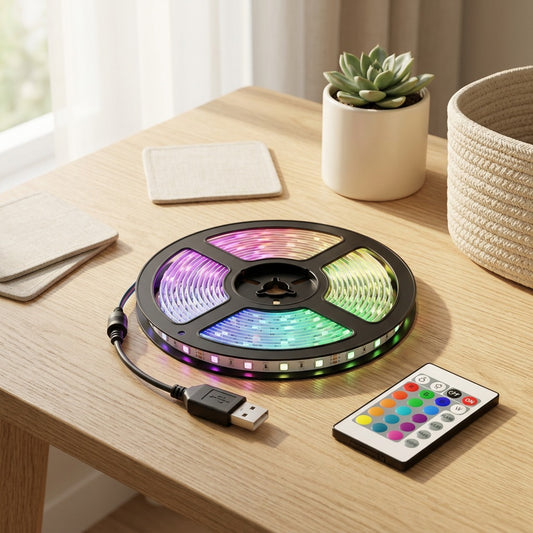 Colorstream™ RGB LED Light Strip with Remote Control in a calm home setting