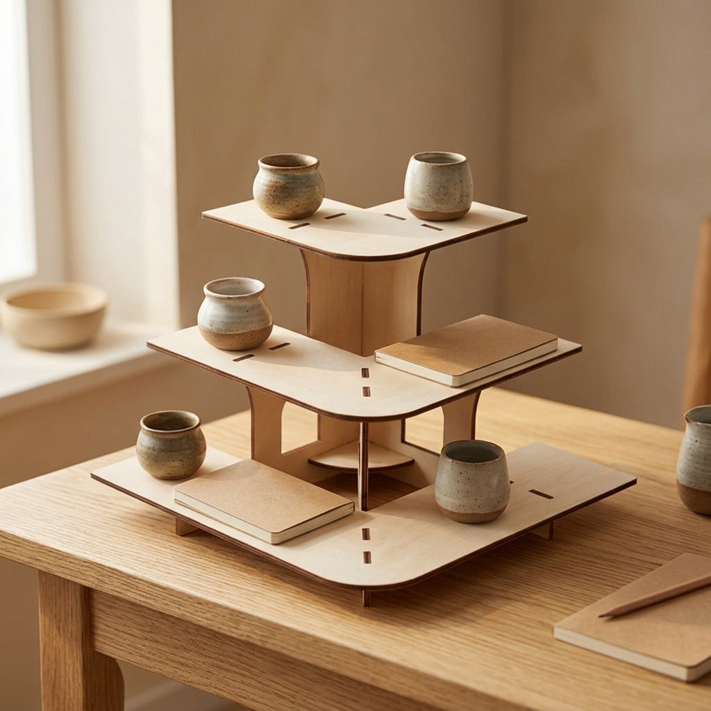 Desktier™ 3-Layer Wooden Desktop Storage Rack, styled close view