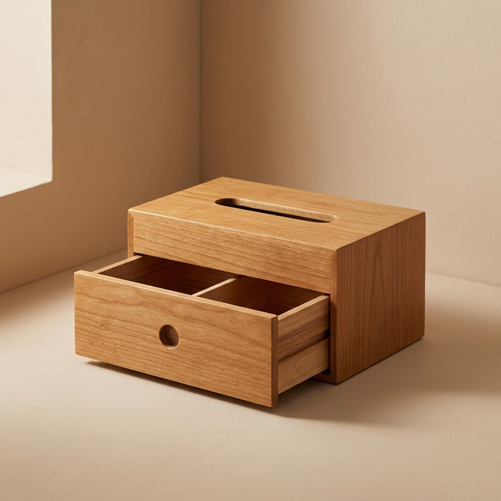 Tuckwood™ Poplar Wood Tissue Box With Drawer