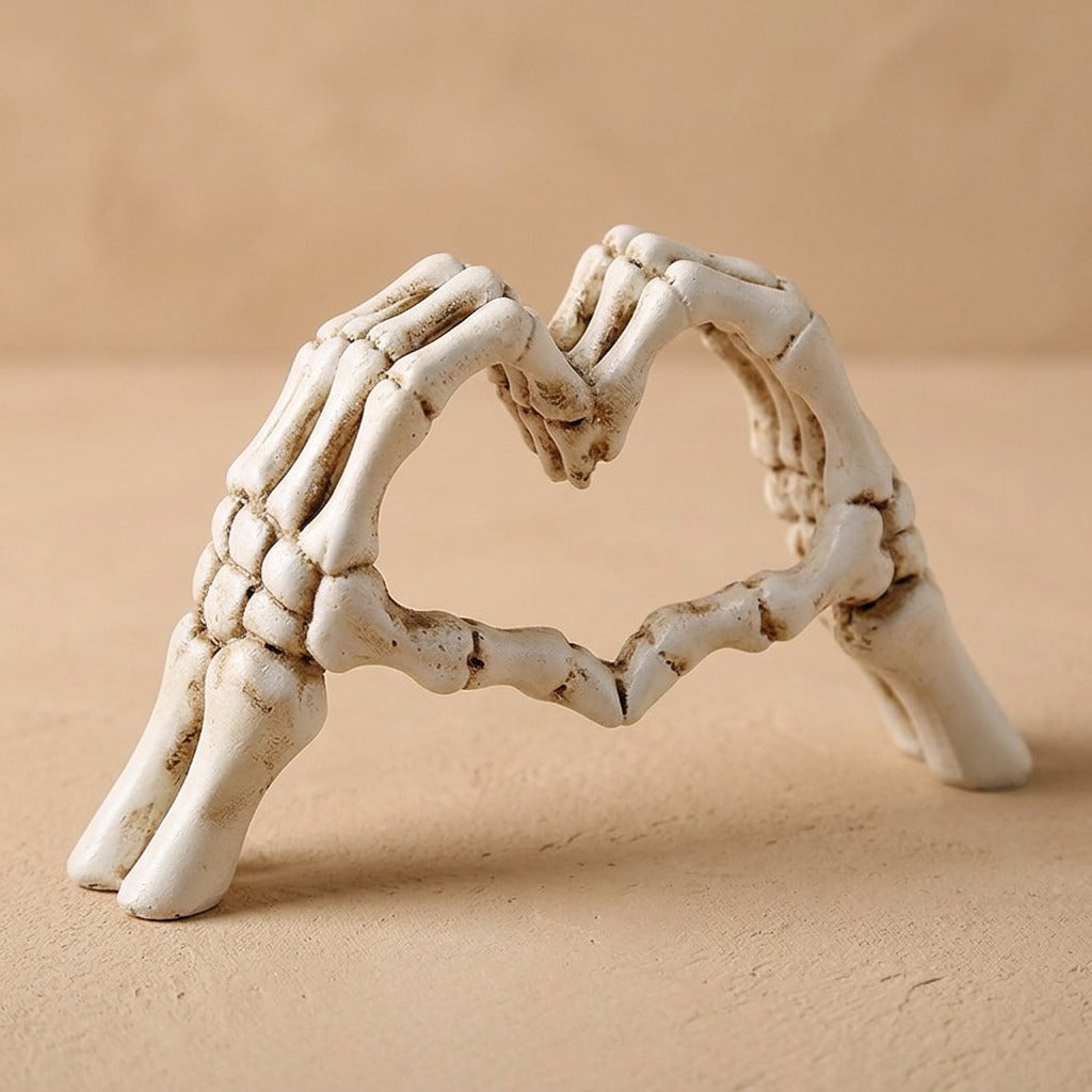 Skullsign™ Resin Skull Heart Gesture Ornament, material and detail close-up
