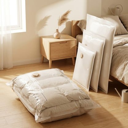 Foldseal™ Vacuum Compression Storage Bags in a calm home setting