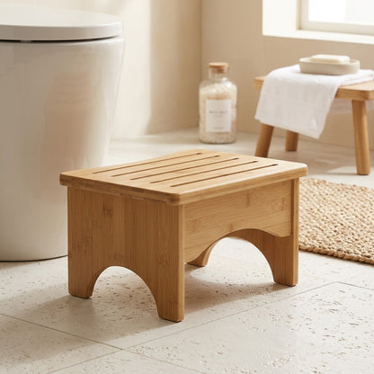 Woodstead™ Wooden Toilet Stool for Home Use, styled close view