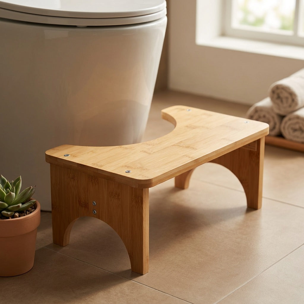 Oakperch™ Wood Toilet Stool, styled close view