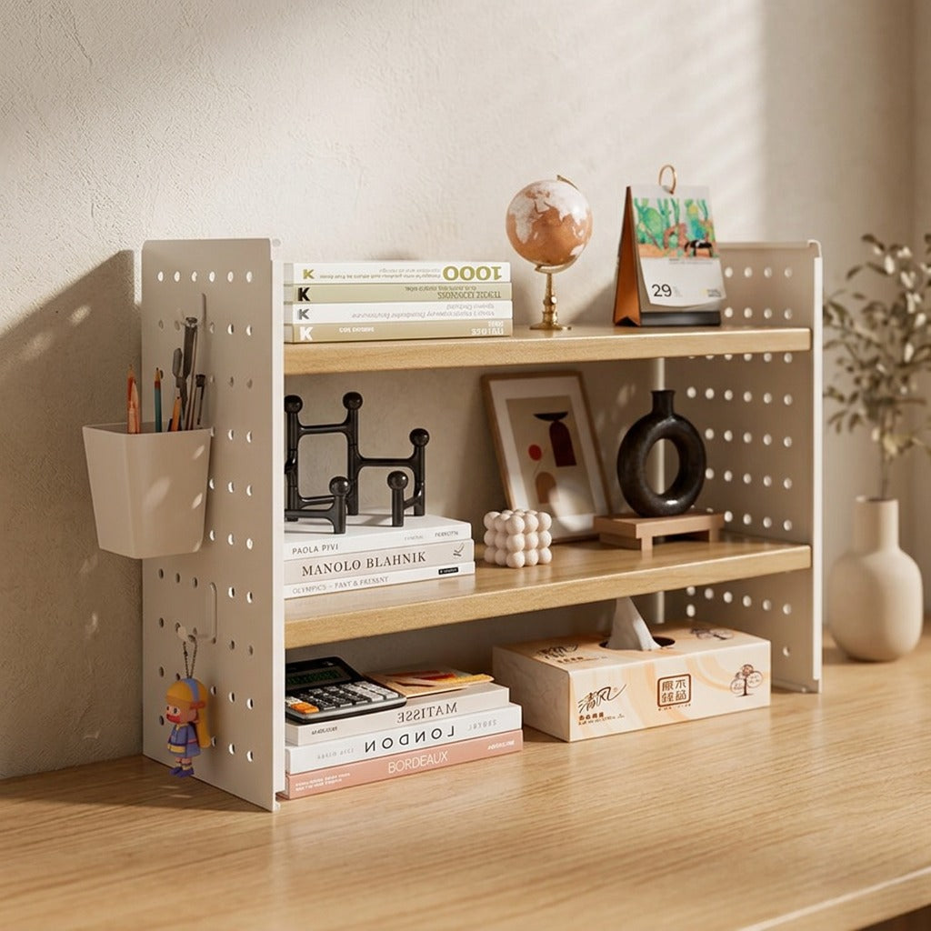 Steeltier™ Metal Desktop Storage Rack, styled close view