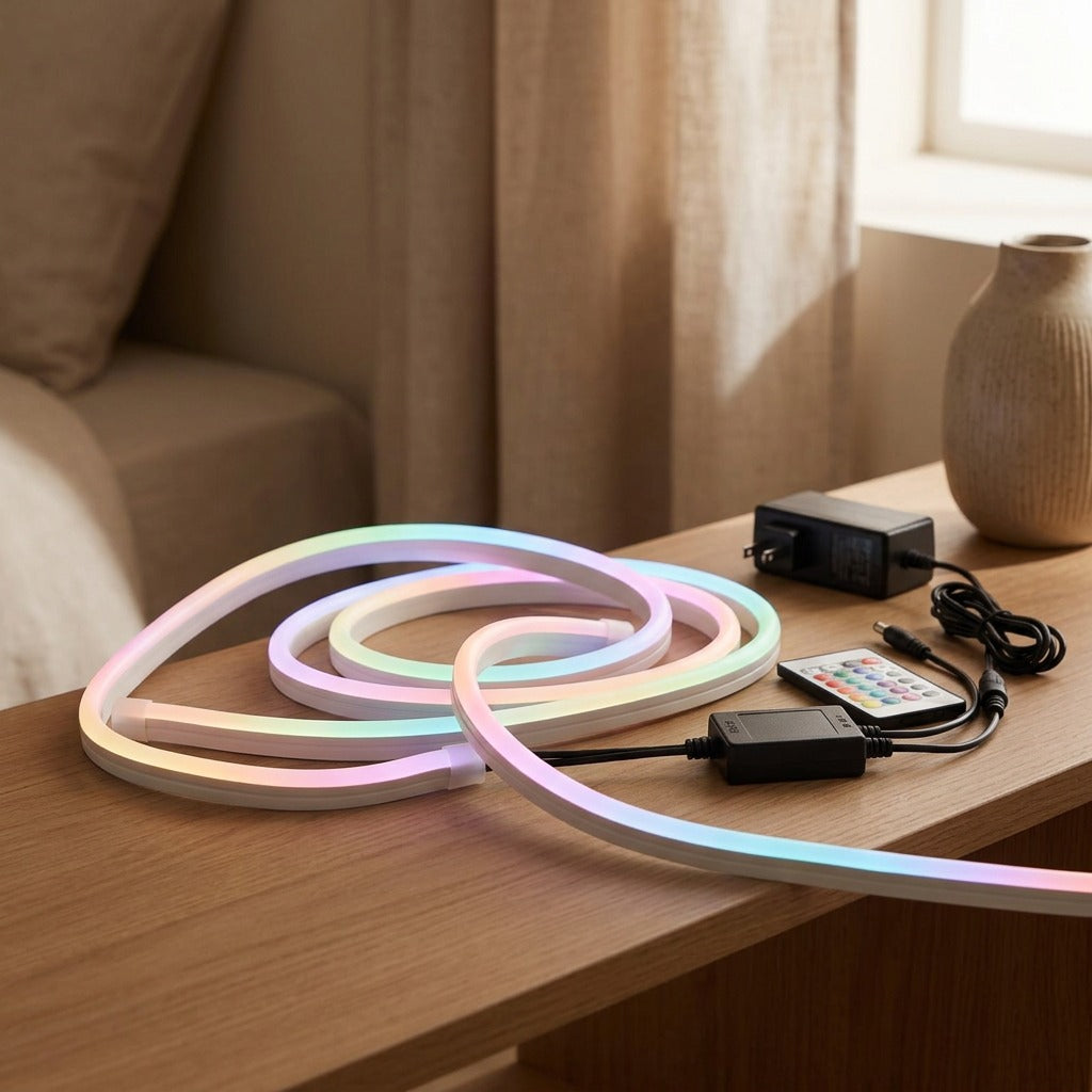 Glowbeat™ RGB Bluetooth Neon Light Strip, styled close view