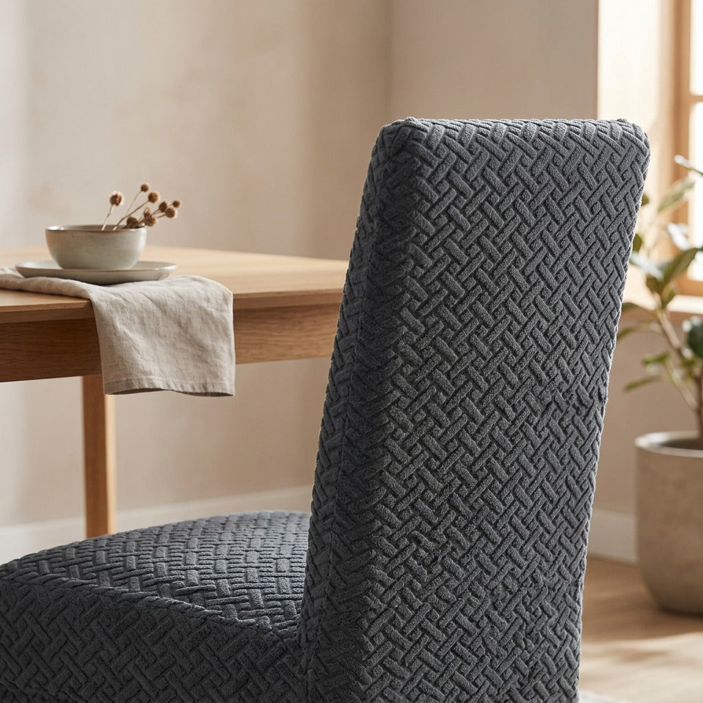 Dinefit™ Chemical Fiber Dining Chair Cover, styled close view