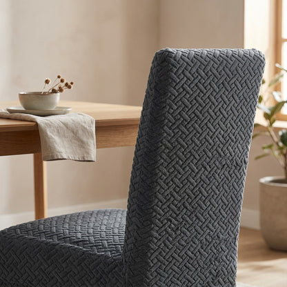 Dinefit™ Chemical Fiber Dining Chair Cover, styled close view