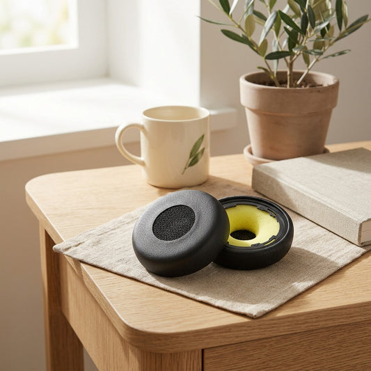 Earplush™ Sponge Cover for Jabra Evolve 75-Series Earmuffs in a calm home setting