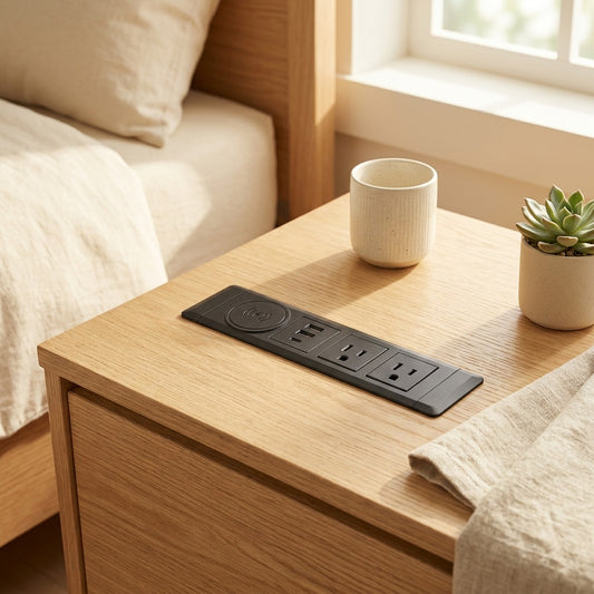 Flushplug™ Embedded Desktop Power Socket in a calm home setting