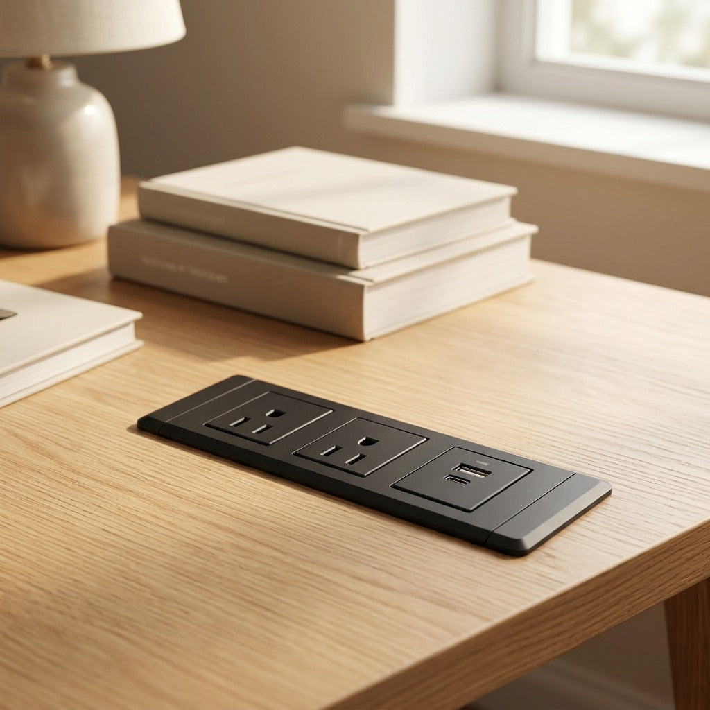 Flushplug™ Embedded Desktop Power Socket, styled close view