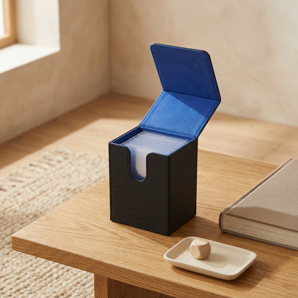 Leatherkeep™ PU Leather Vertical Card Holder Box, styled close view