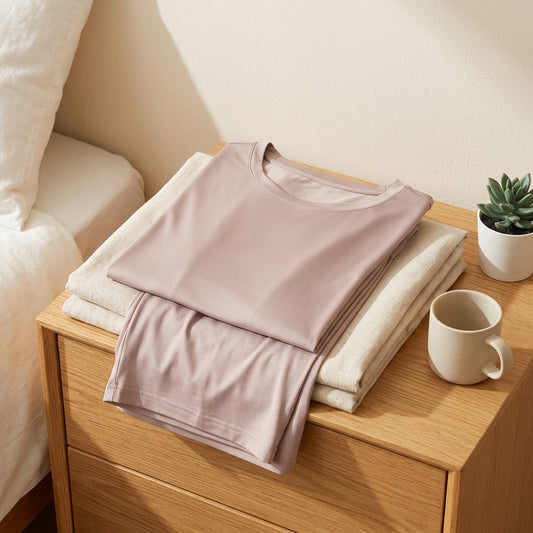 Breezesilk™ Polyester Ice Silk Pajama Set in a calm home setting