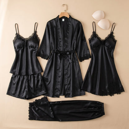 Silklull™ Long Sleeve Simulated Silk Pajama Set, material and detail close-up