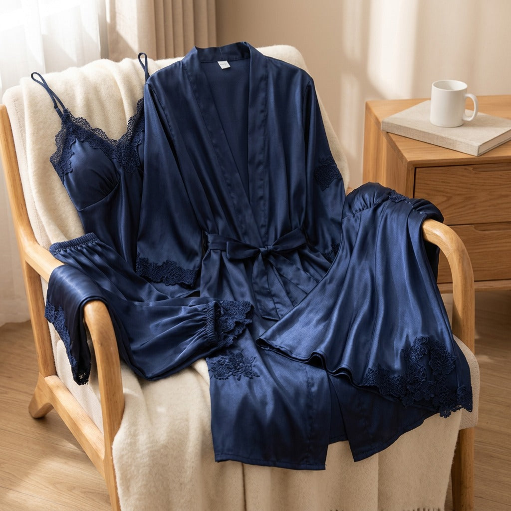 Silklull™ Long Sleeve Simulated Silk Pajama Set, styled close view