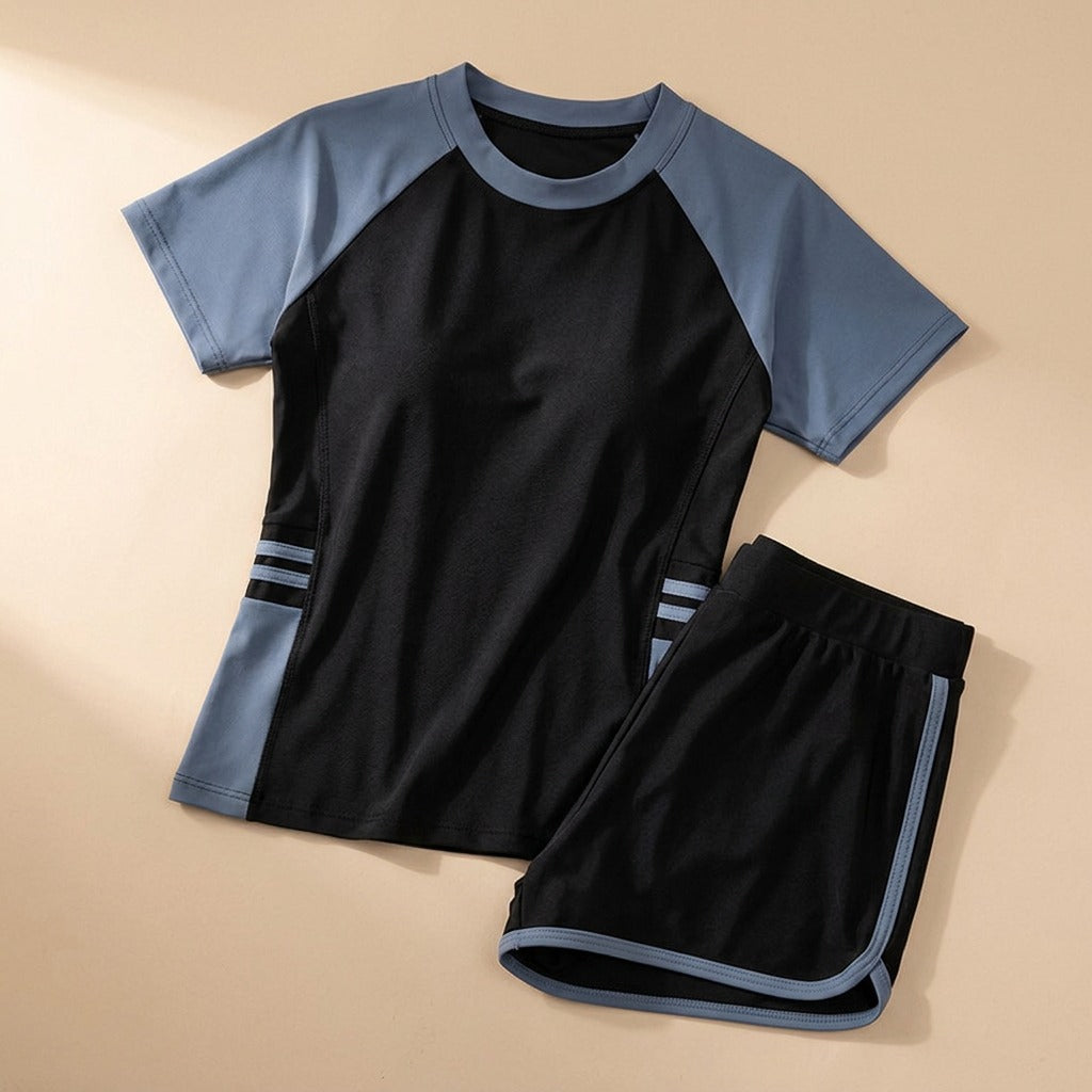 Sleeveswim™ Short-Sleeve Two-Piece Swimsuit, material and detail close-up