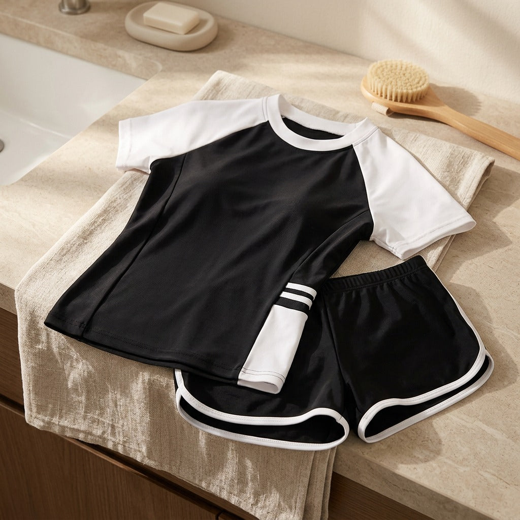 Sleeveswim™ Short-Sleeve Two-Piece Swimsuit, styled close view